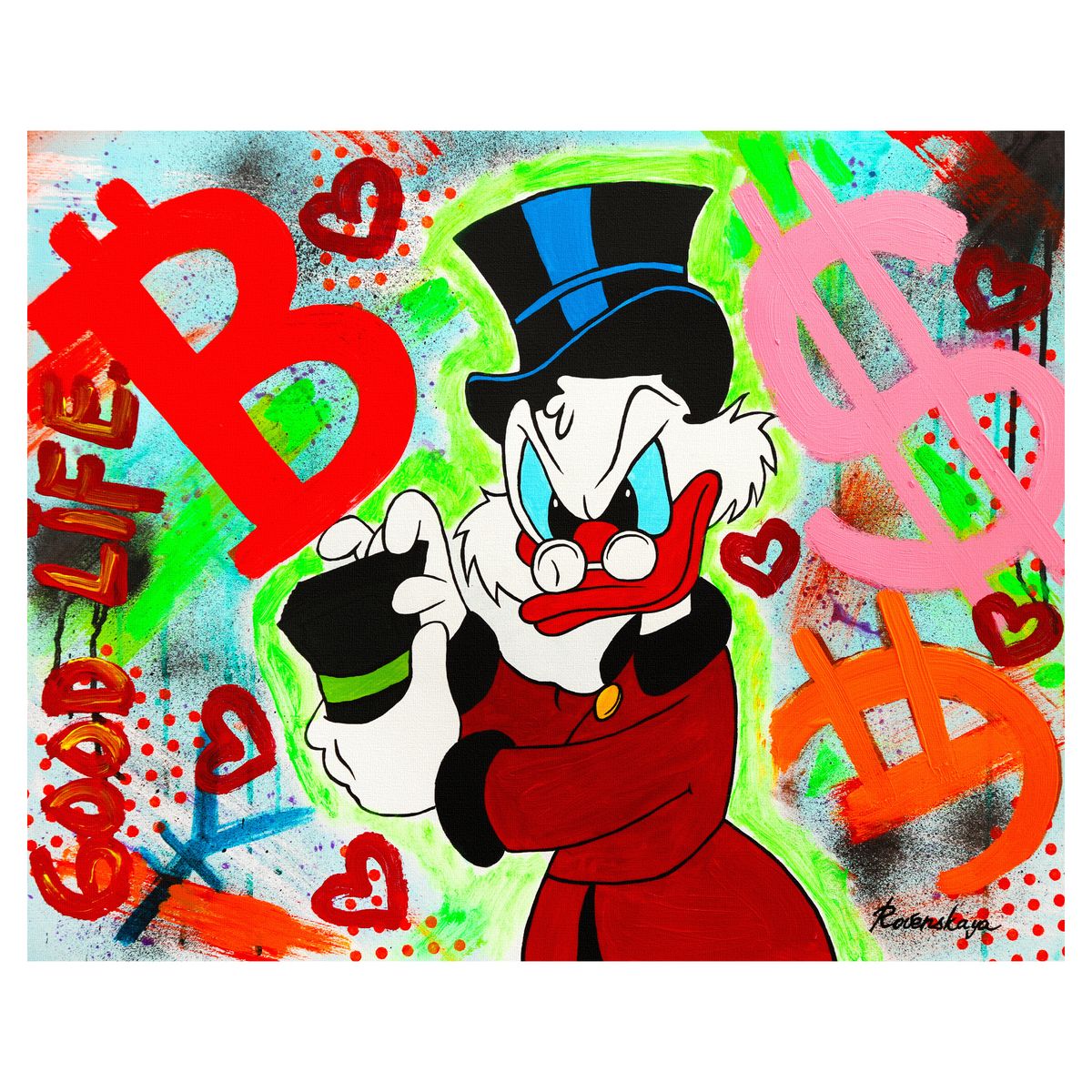 Nastya Rovenskaya- Mixed Media on Canvas "Counting Money"