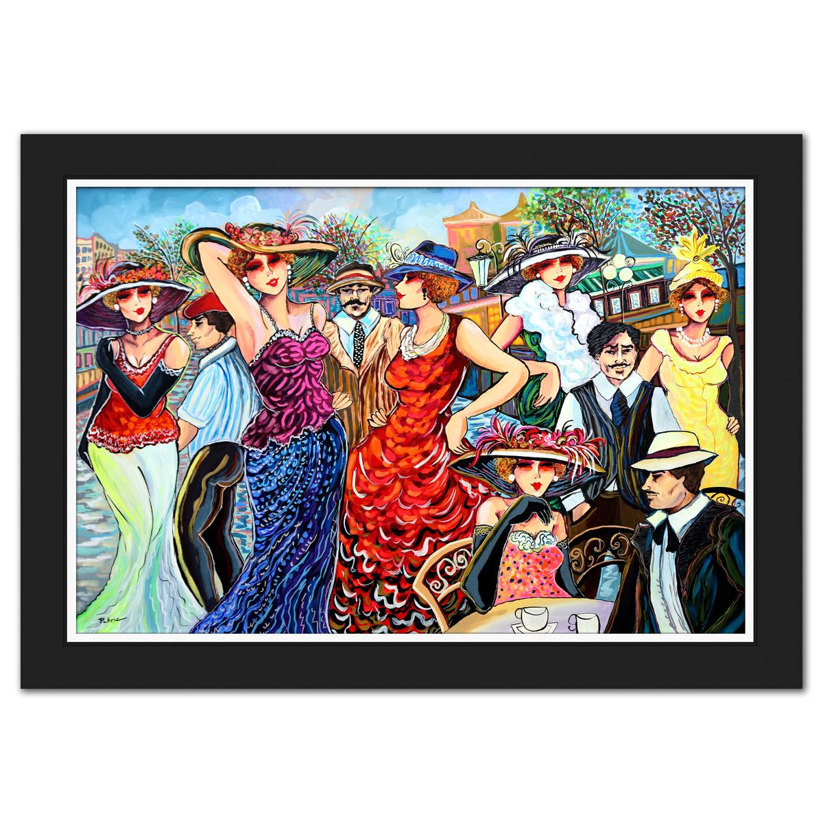 Patricia Govezensky- Original Acrylic on Canvas "Promenade of Elegant Ladies"