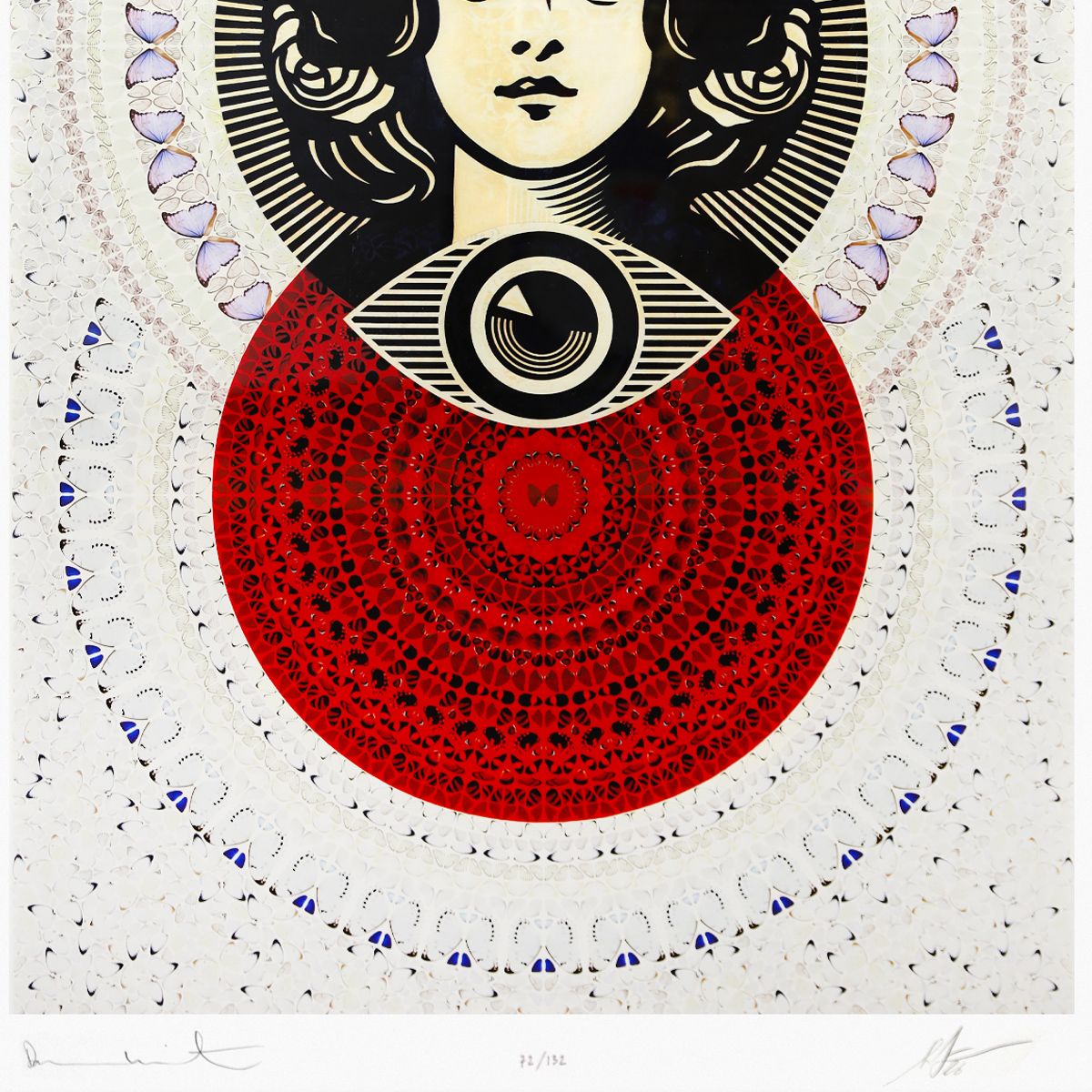 Damien Hirst & Shepard Fairey- Giclee on Smooth Cotton Rag "Third Eye Butterfly Mandala"