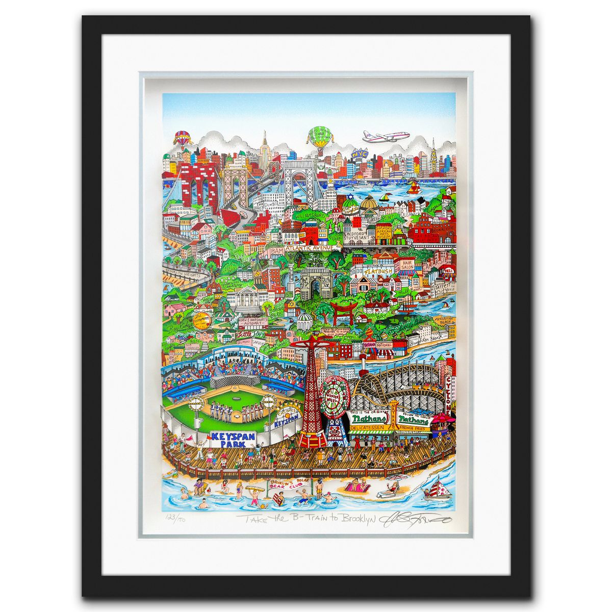 Charles Fazzino- 3D Construction Silkscreen Serigraph "Take the B Train to Brooklyn"