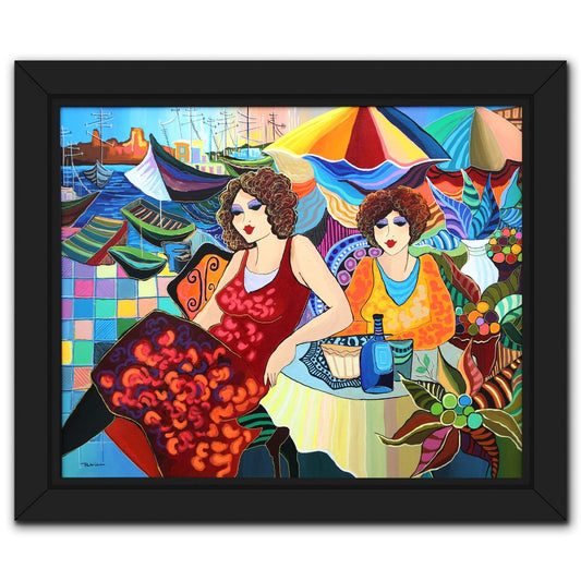 Patricia Govezensky- Original Acrylic on Canvas "Cafe by the Harbor"