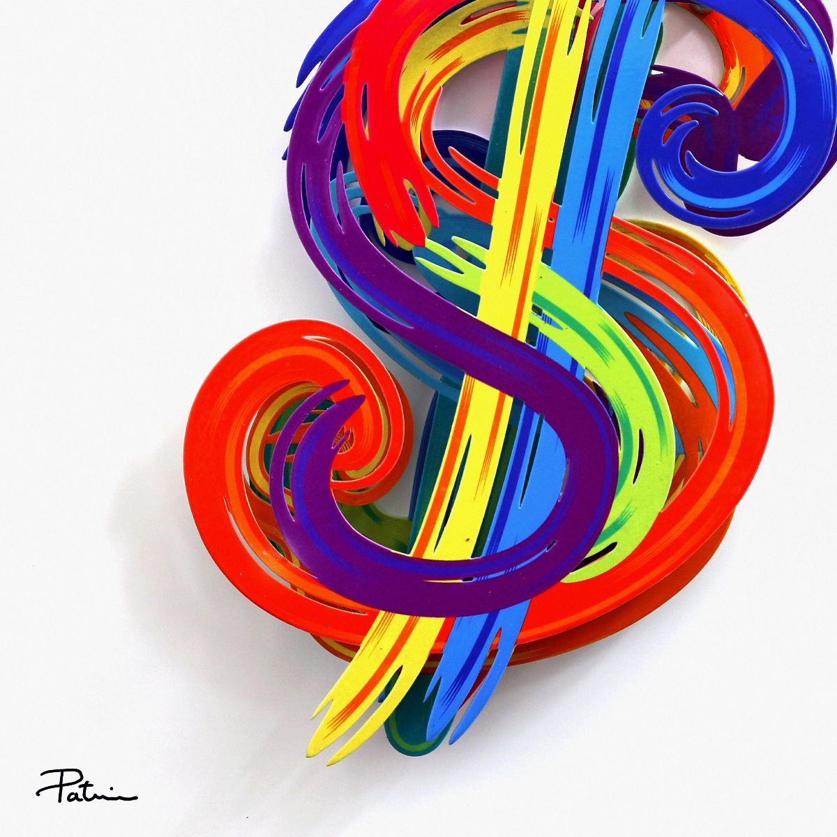 Patricia Govezensky- Three-layer cutout metal and sculpted wood mixed media "$"
