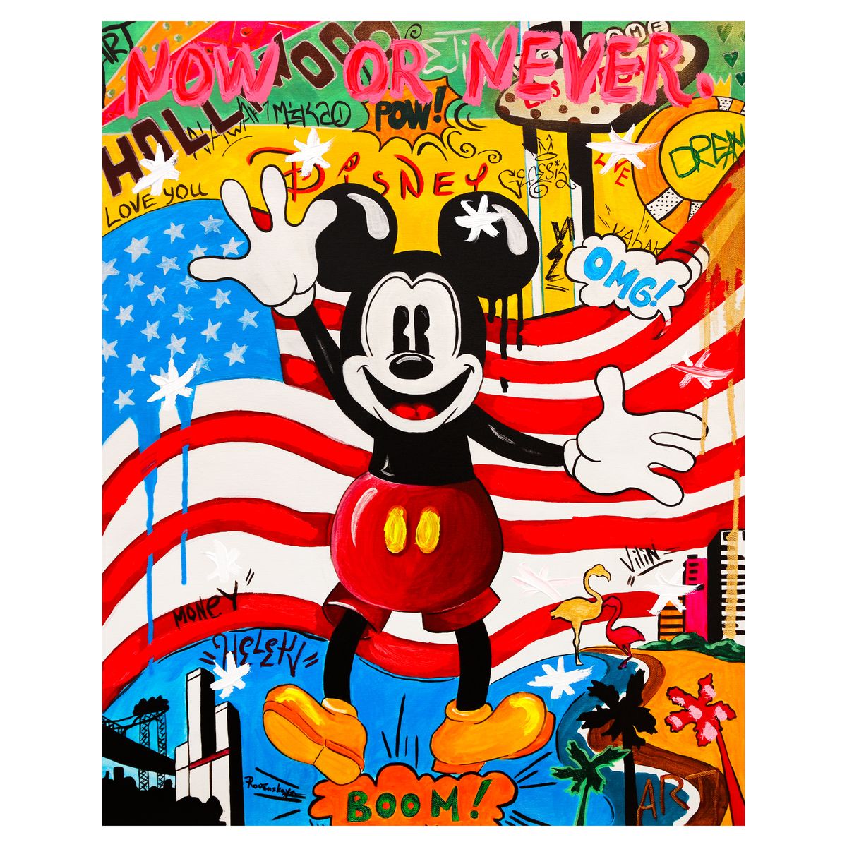 Nastya Rovenskaya- Mixed Media on Canvas "Back in the USA"
