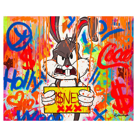 Nastya Rovenskaya- Mixed Media on Canvas "Angry Rabbit"