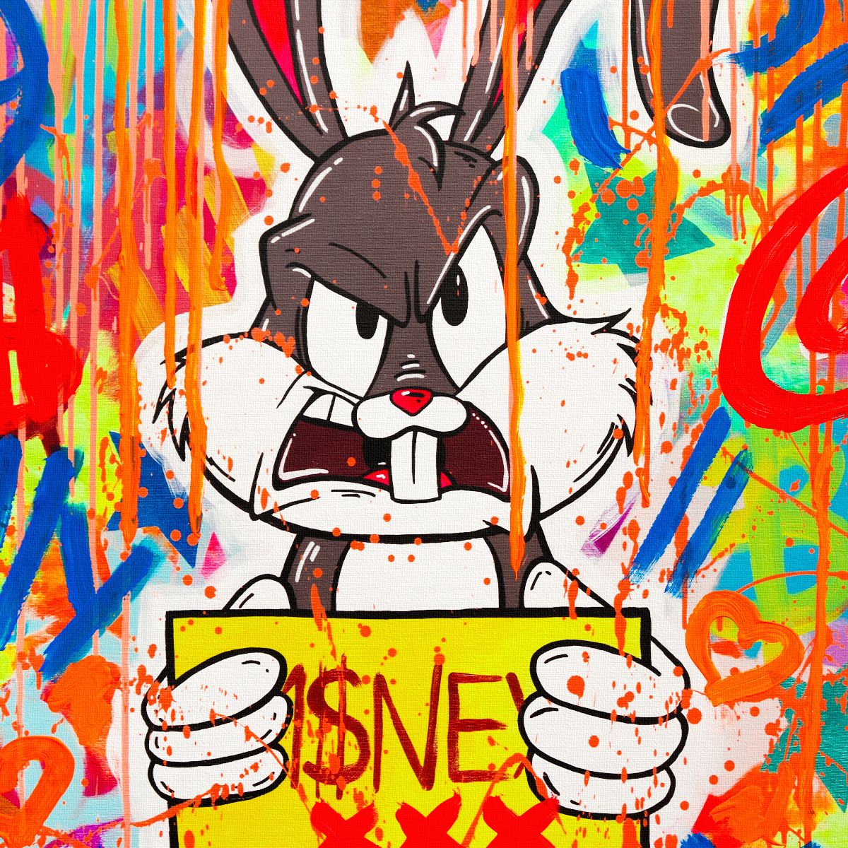 Nastya Rovenskaya- Mixed Media on Canvas "Angry Rabbit"