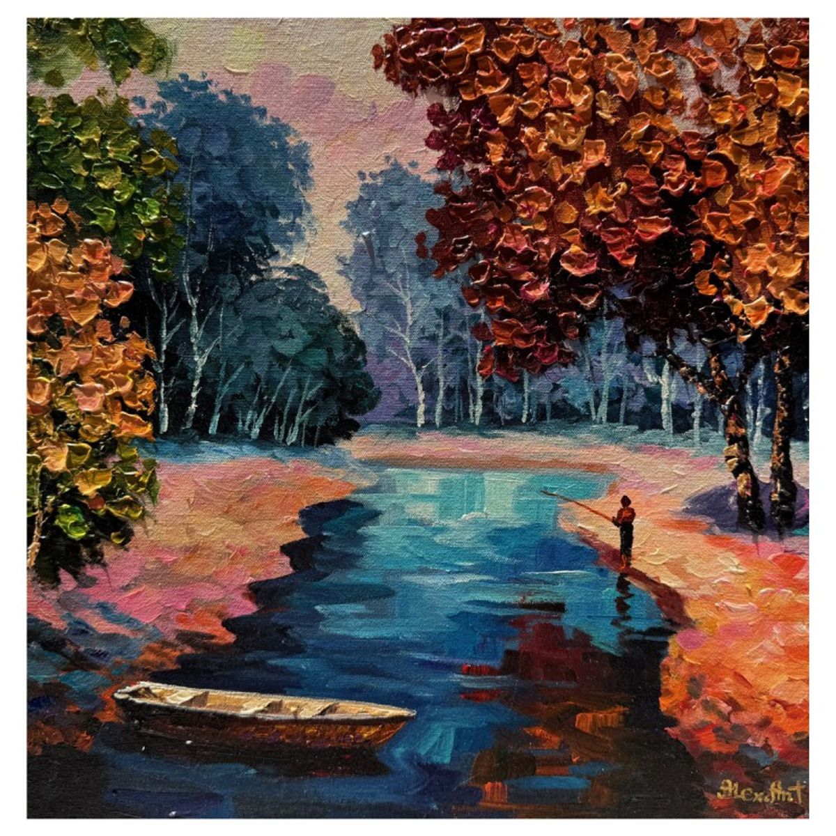 Alexander Antanenka, "Fishing At Dawn" Hand Signed Original Painting on Canvas with Letter of Authenticity.