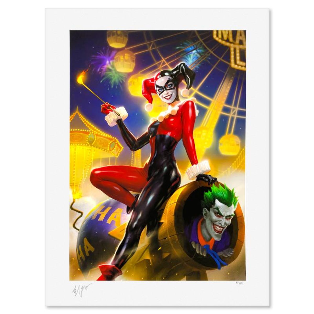 DC Comics & Heonhwa Choe, "Harley Quinn & The Joker" Limited Edition, PP Numbered 3/4 and Signed with Letter of Authenticity.