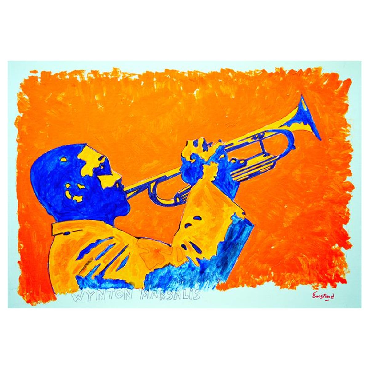 Wayne Ensrud, "Wynton Marsalis" Hand Signed Original Painting with Letter of Authenticity.