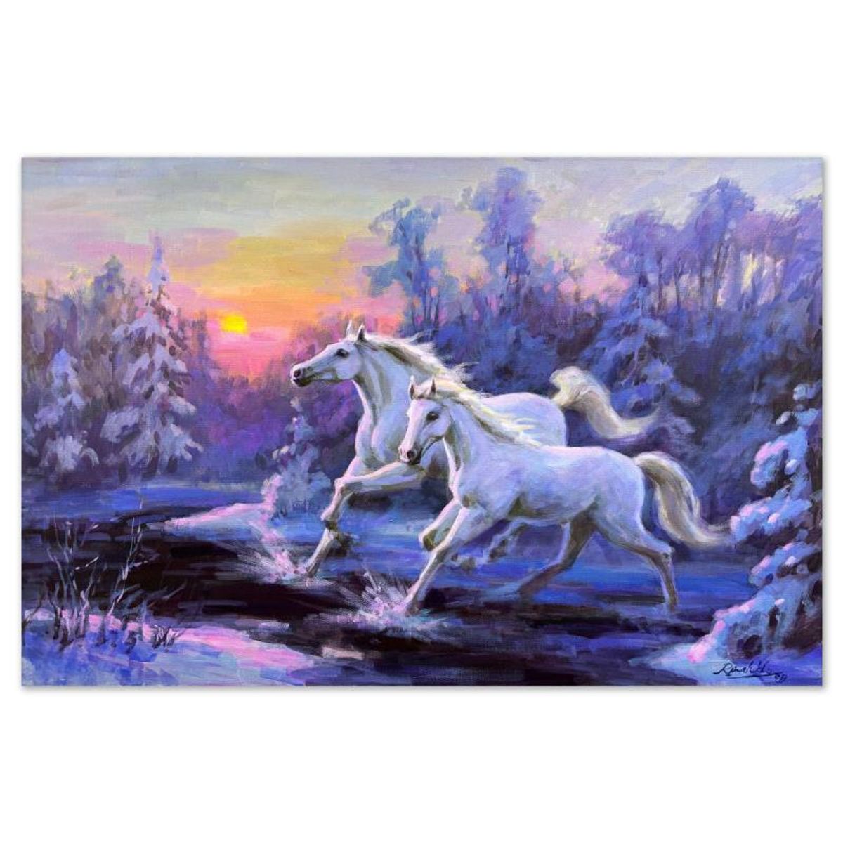 Richard Ho, "Winter Crossing" Original Acrylic Painting on Canvas, Hand Signed with Letter of Authenticity.