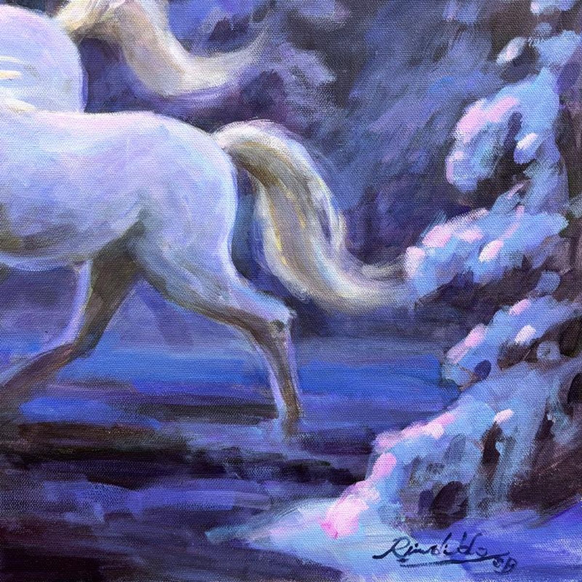 Richard Ho, "Winter Crossing" Original Acrylic Painting on Canvas, Hand Signed with Letter of Authenticity.