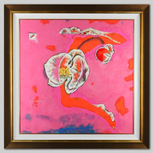 Lu Hong, "Eden in Summer II" Framed Original Multi-Media Painting on Rice Paper (50.5" x 50.5"), Hand Signed and Certificate of Authenticity.