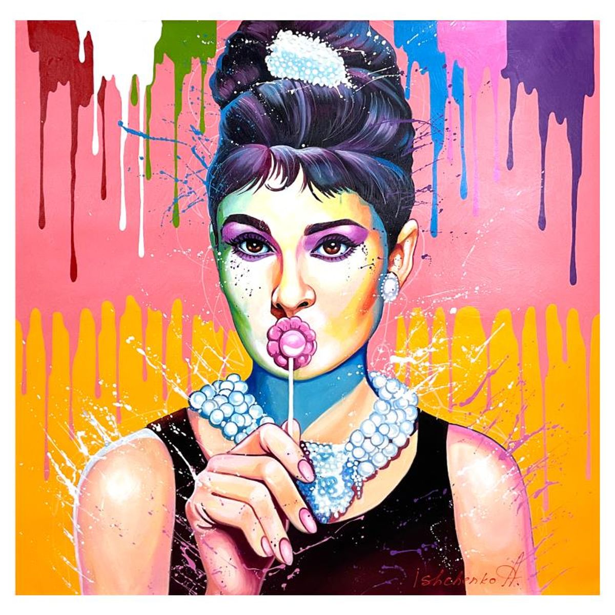 Alexander Ishchenko, "Audrey Hepburn" Original Acrylic Painting on Canvas, Hand Signed with Letter Authenticity.