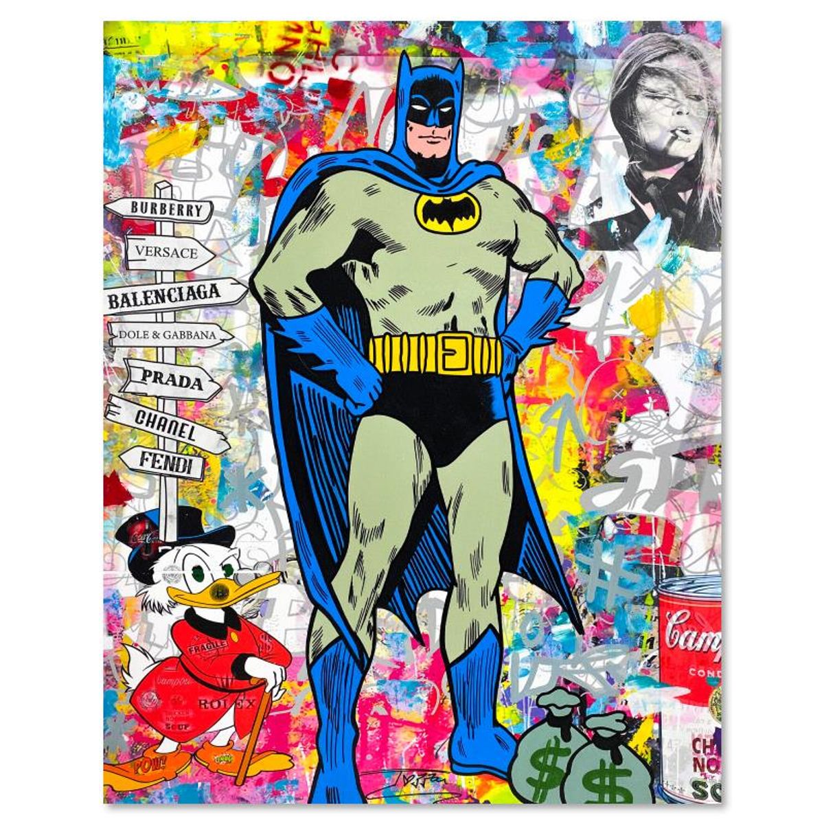 Jozza, "Batman is Back!" Unique Mixed Media on Canvas, Hand Signed with Letter of Authenticity.