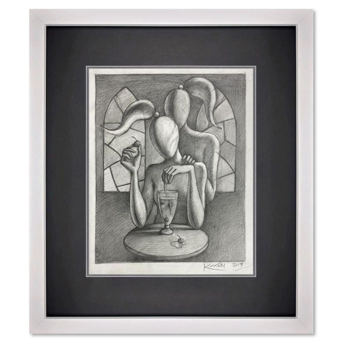 Mark Kostabi, "Refraction Action" Framed Original Drawing on Paper, Hand Signed with Certificate of Authenticity