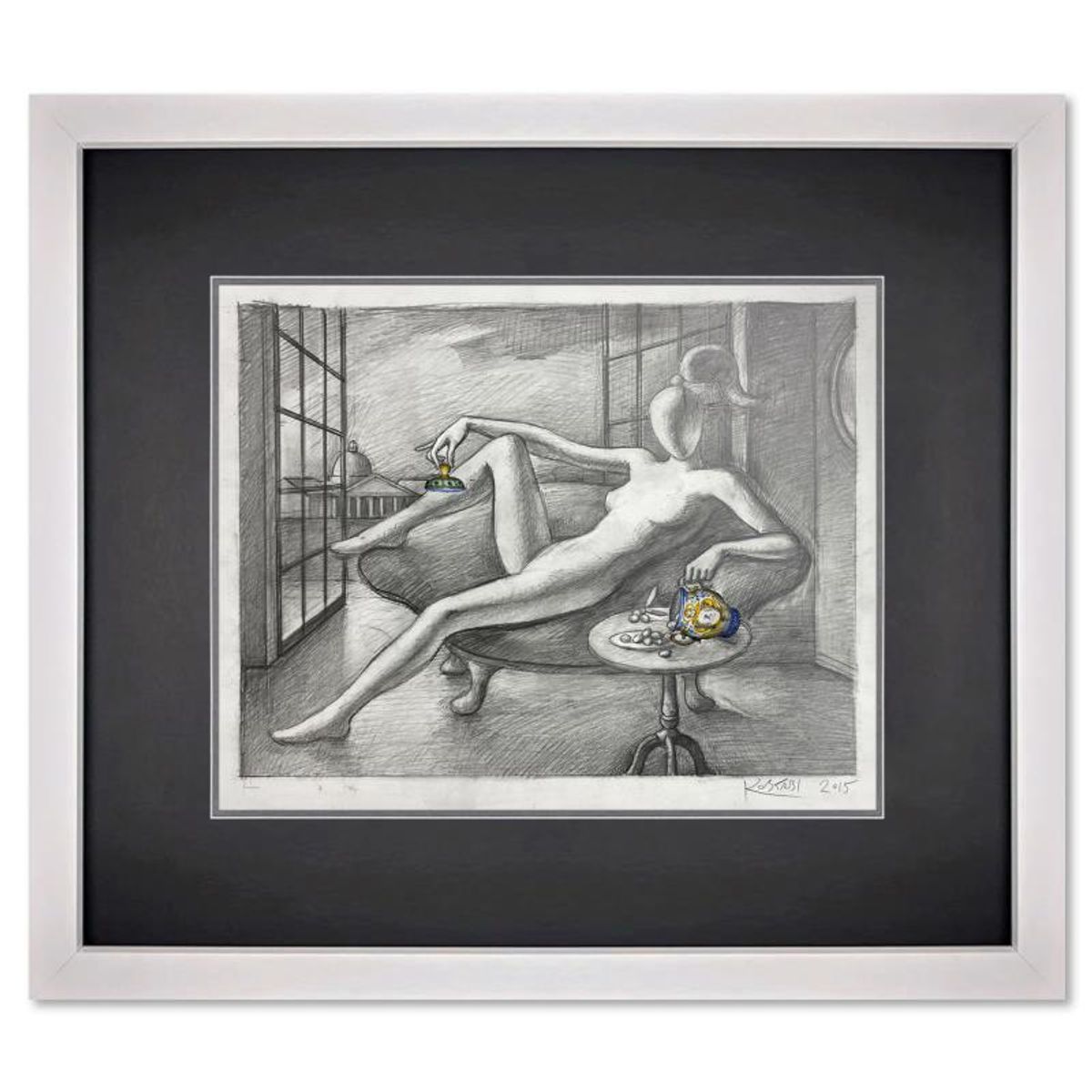Mark Kostabi, "An Abundance of Peace" Framed Original Mixed Media Drawing on Paper, Hand Signed with Certificate of Authenticity