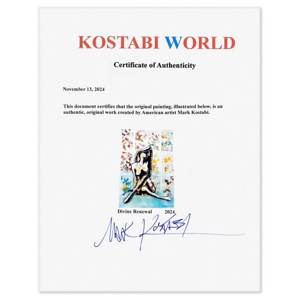 Mark Kostabi, "Divine Renewal" Framed Original Mixed Media Painting, Hand Signed with Certificate of Authenticity.