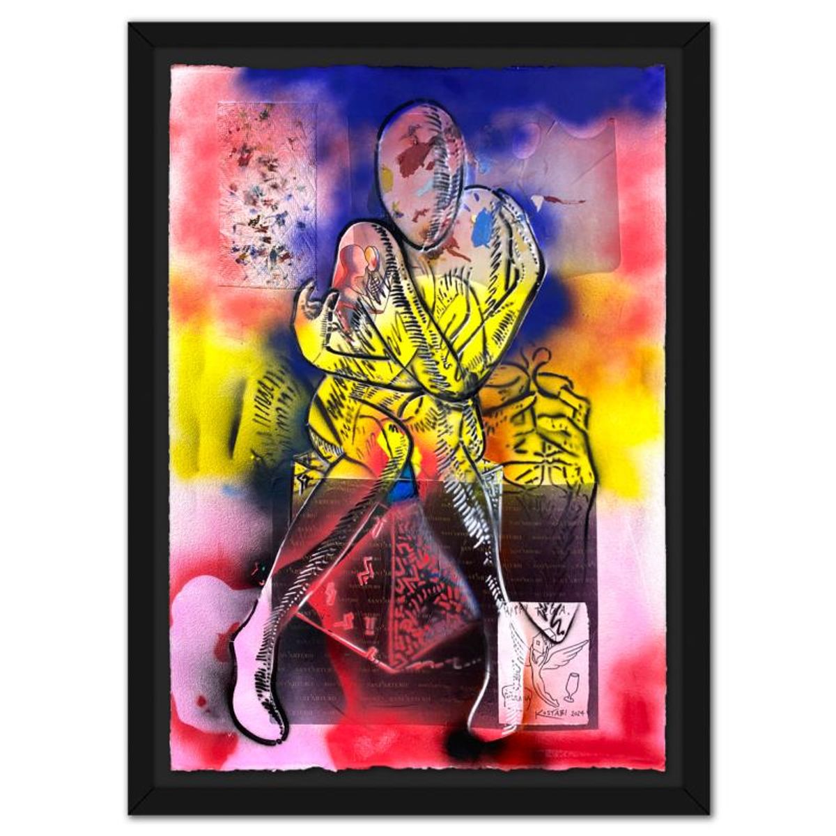 Mark Kostabi, "Beyond Within" Framed Original Mixed Media Painting, Hand Signed with Certificate of Authenticity.