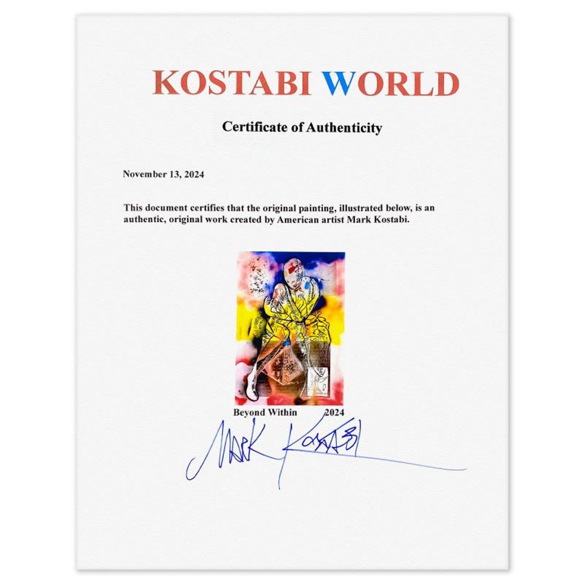 Mark Kostabi, "Beyond Within" Framed Original Mixed Media Painting, Hand Signed with Certificate of Authenticity.