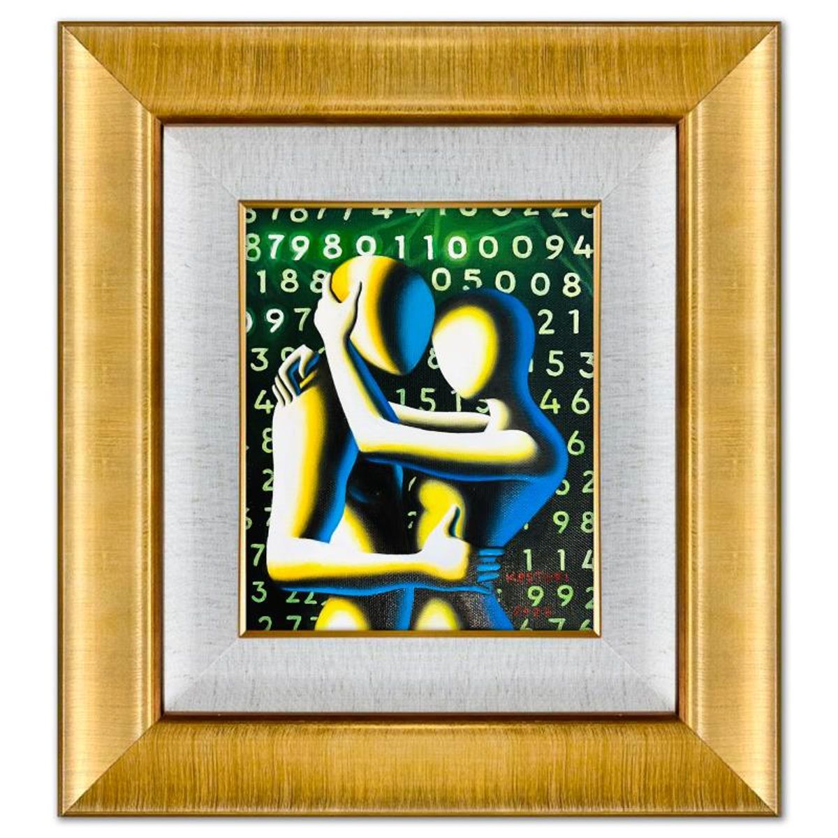 Mark Kostabi, "Binary Affection" Framed Original Oil Painting on Canvas, Hand Signed with a Certificate of Authenticity.