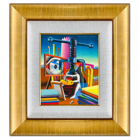 Mark Kostabi, "The Pleasure of Pressure" Framed Original Oil Painting on Canvas, Hand Signed with a Certificate of Authenticity.