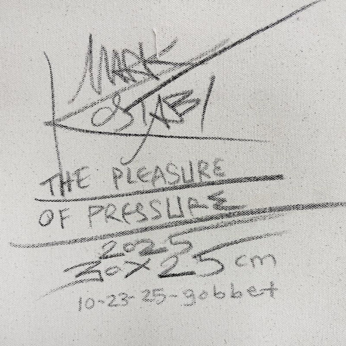 Mark Kostabi, "The Pleasure of Pressure" Framed Original Oil Painting on Canvas, Hand Signed with a Certificate of Authenticity.