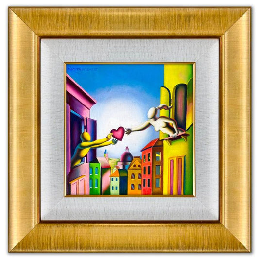 Mark Kostabi, "Trancendent Devotion" Framed Original Oil Painting on Canvas, Hand Signed with a Certificate of Authenticity.