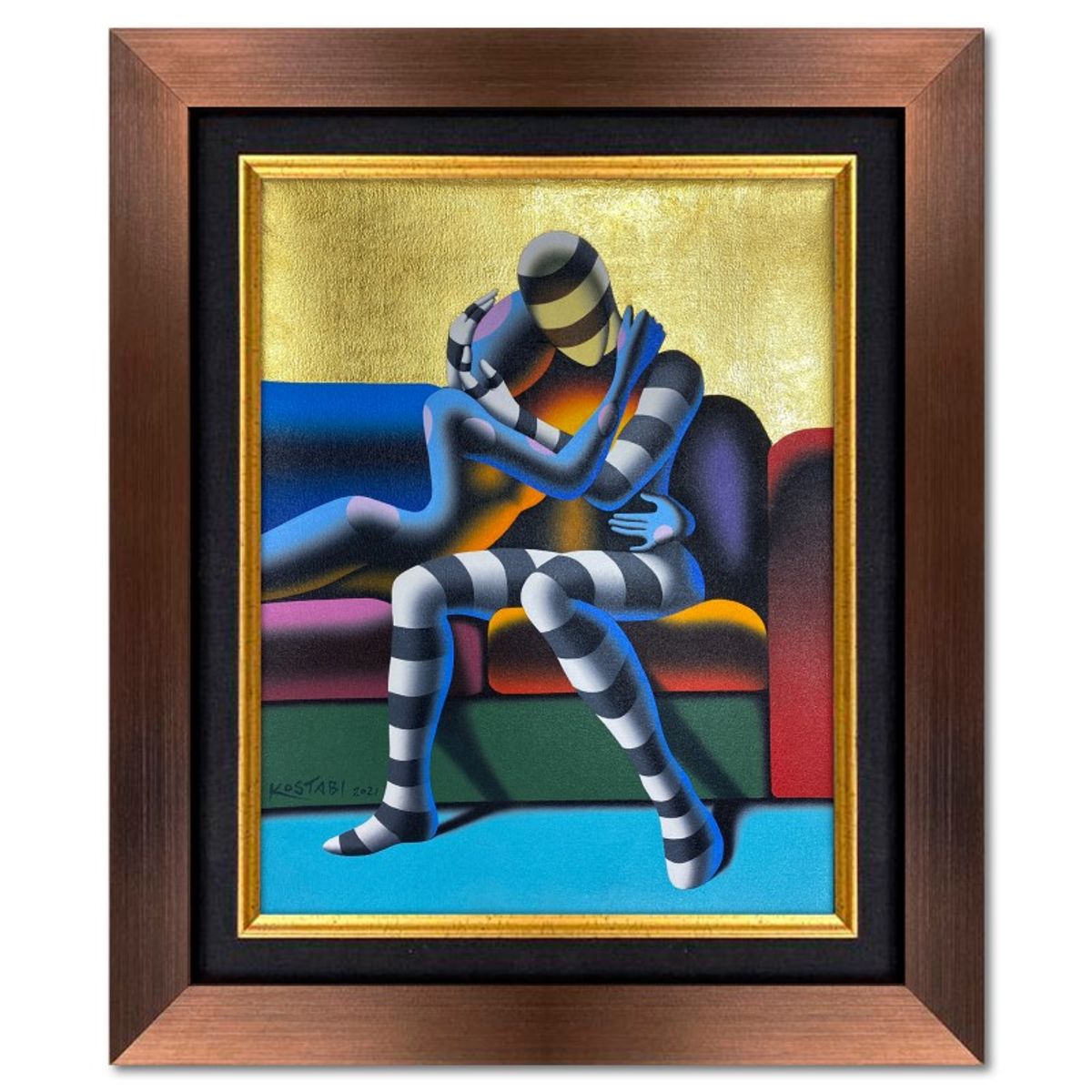 Mark Kostabi, "Merging Rythm" Framed Original Oil Painting on Canvas, Hand Signed with COA