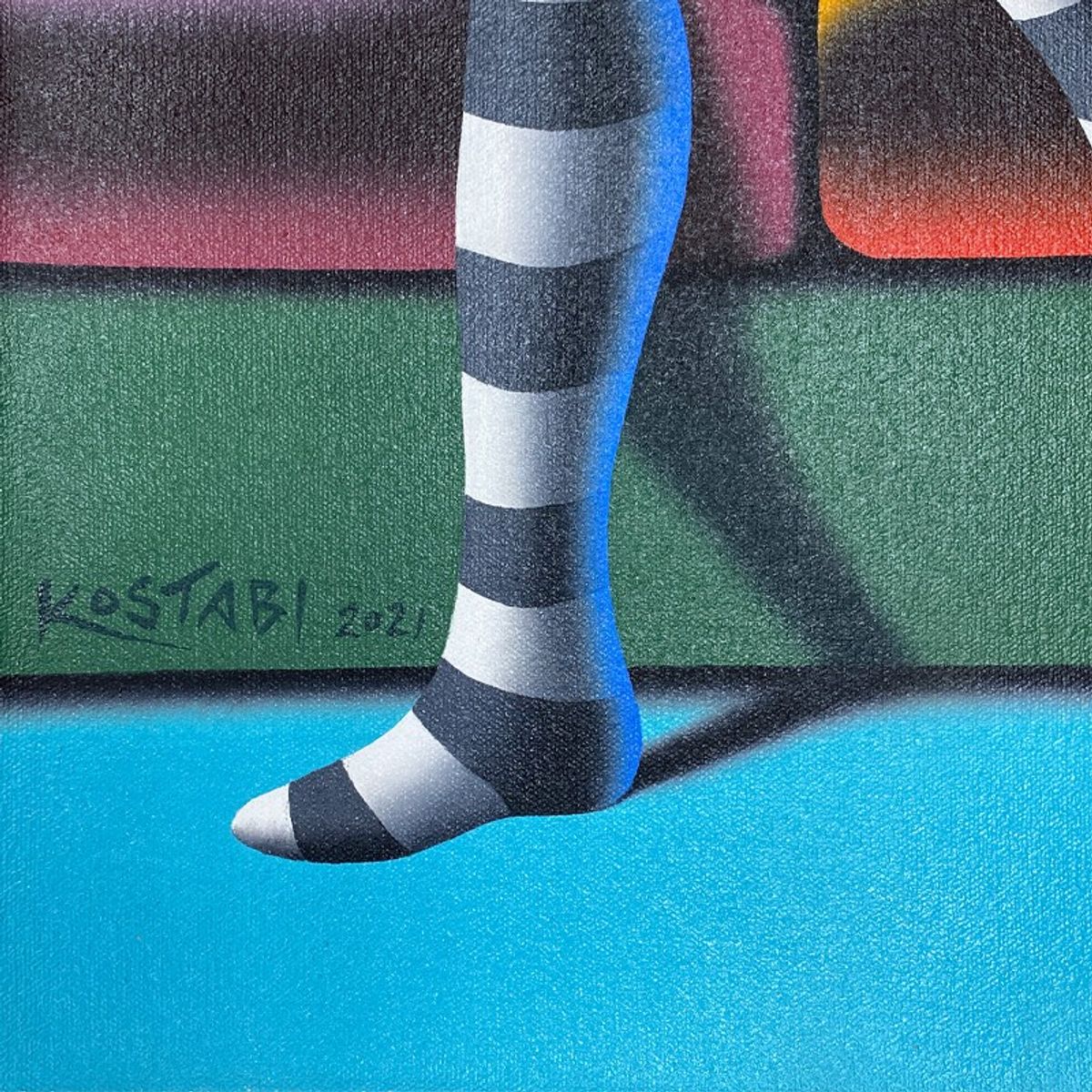 Mark Kostabi, "Merging Rythm" Framed Original Oil Painting on Canvas, Hand Signed with COA