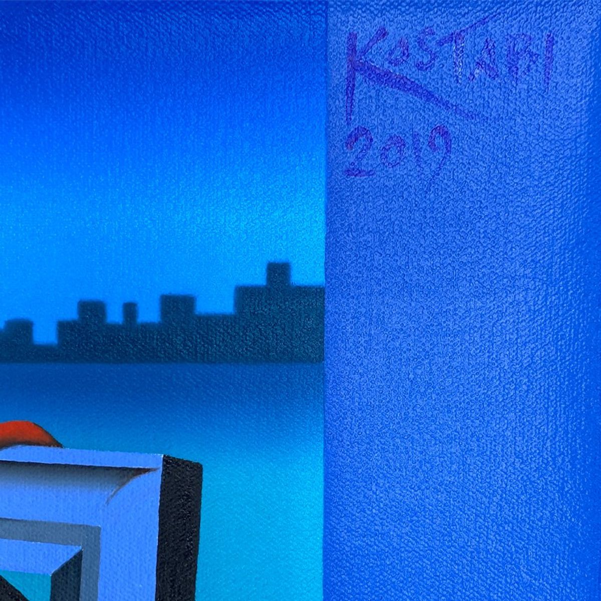 Mark Kostabi, "Fuga Svelata" Framed Original Oil Painting on Canvas, Hand Signed with COA