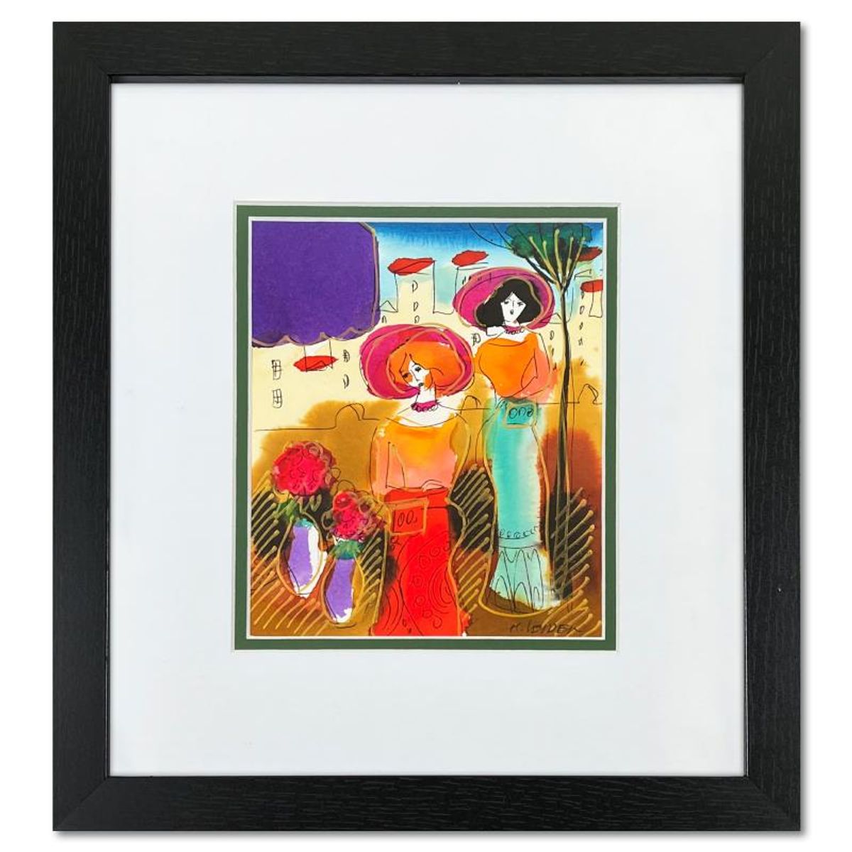 Moshe Leider, Framed Original Mixed Media Watercolor Painting, Hand Signed with Letter of Authenticity.