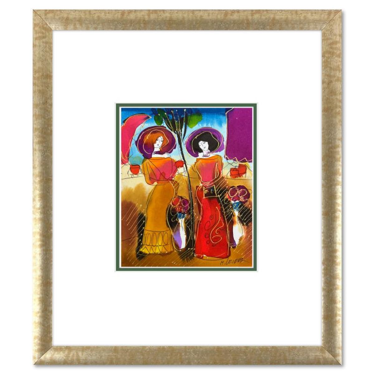 Moshe Leider, Framed Original Mixed Media Watercolor Painting, Hand Signed with Letter of Authenticity.