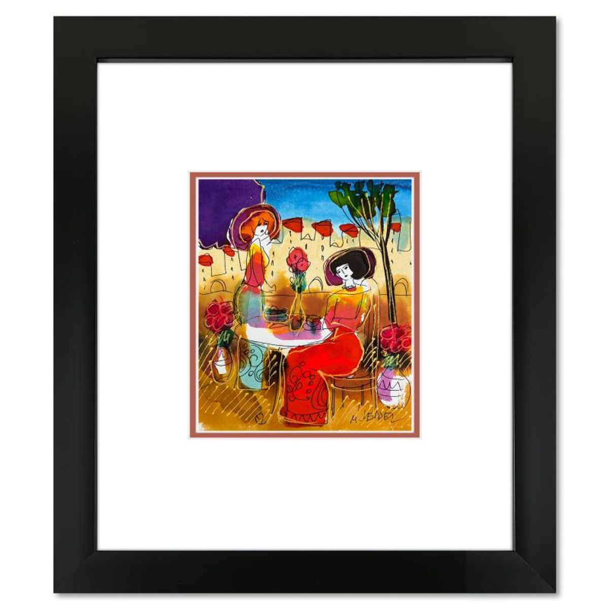 Moshe Leider, Framed Original Mixed Media Watercolor Painting, Hand Signed with Letter of Authenticity.