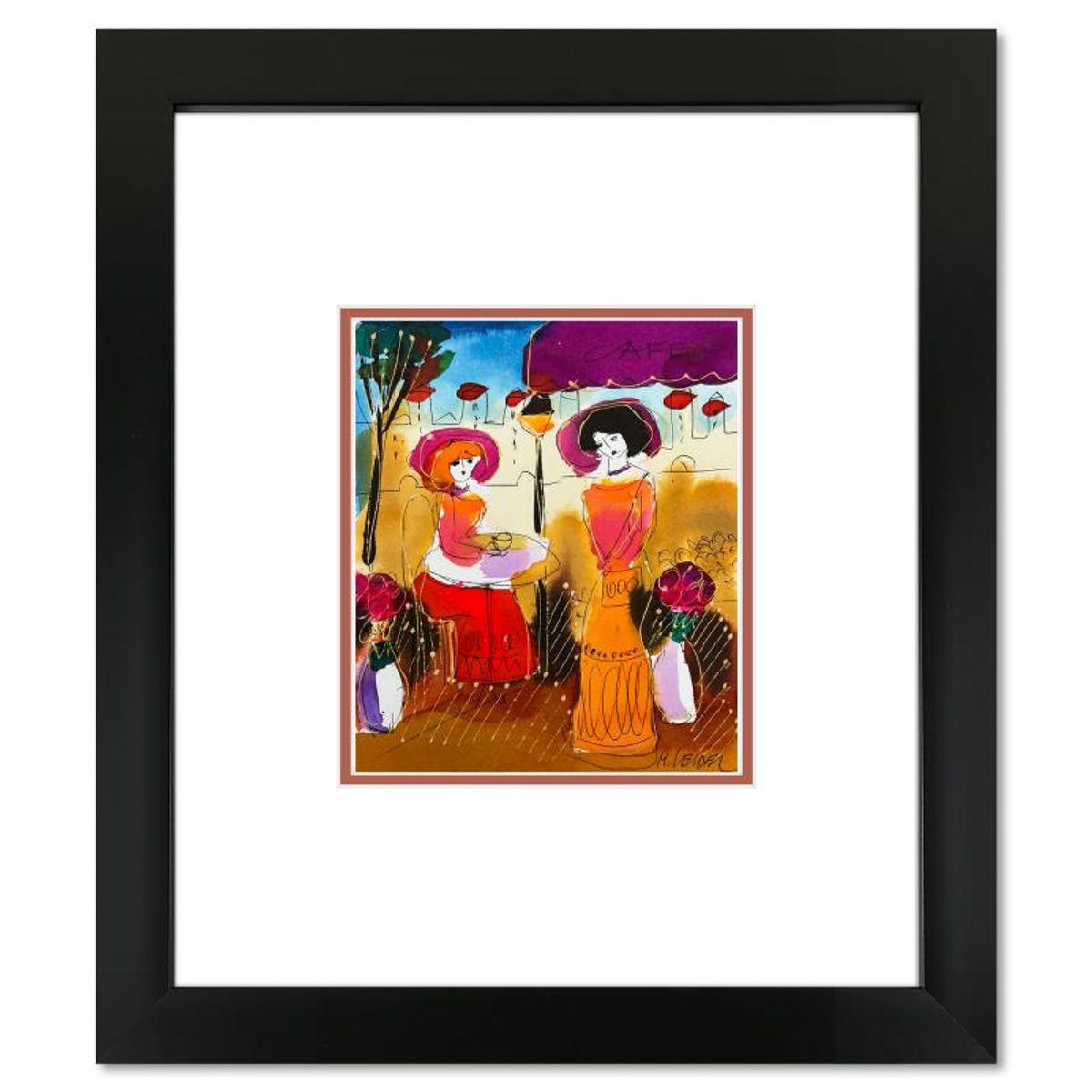 Moshe Leider, Framed Original Mixed Media Watercolor Painting, Hand Signed with Letter of Authenticity.