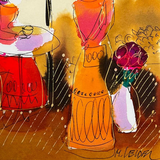 Moshe Leider, Framed Original Mixed Media Watercolor Painting, Hand Signed with Letter of Authenticity.