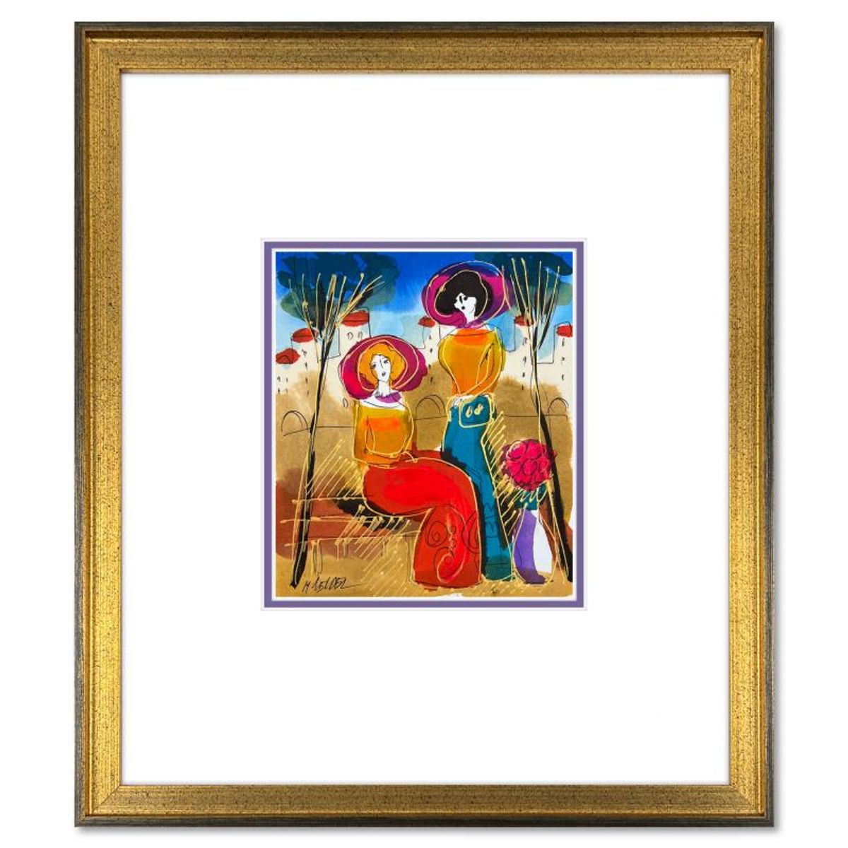 Moshe Leider, Framed Original Mixed Media Watercolor Painting, Hand Signed with Letter of Authenticity.