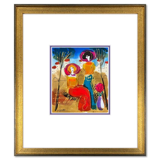 Moshe Leider, Framed Original Mixed Media Watercolor Painting, Hand Signed with Letter of Authenticity.