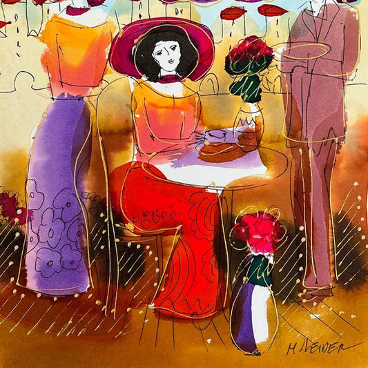 Moshe Leider, Framed Original Mixed Media Watercolor Painting, Hand Signed with Letter of Authenticity.