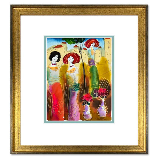 Moshe Leider, Framed Original Mixed Media Watercolor Painting, Hand Signed with Letter of Authenticity.