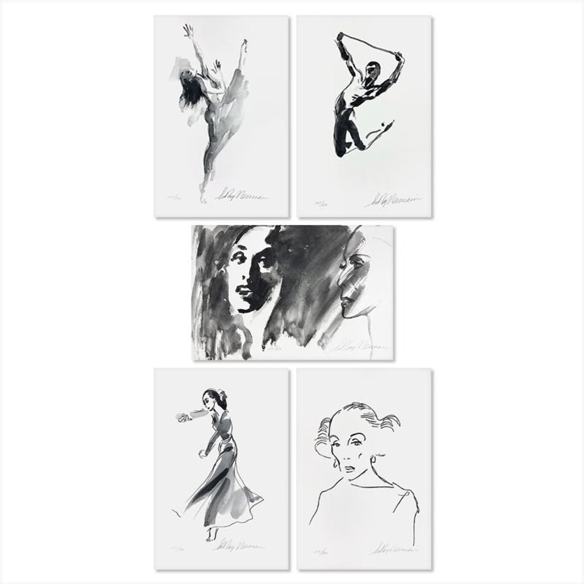 LeRoy Neiman (1921-2012), "Martha Graham 5 Piece Suite" Limited Edition Lithographs, Numbered 105/200 and Hand Signed with Letter of Authenticity.