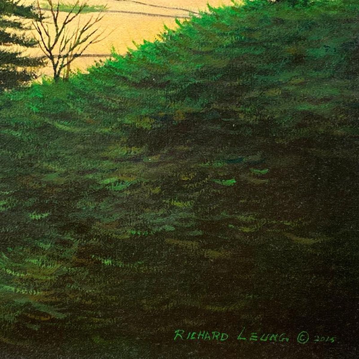 Richard Leung, "Golden Rice Terraces" Original Oil Painting on Canvas, Hand Signed with a Letter of Authenticity.