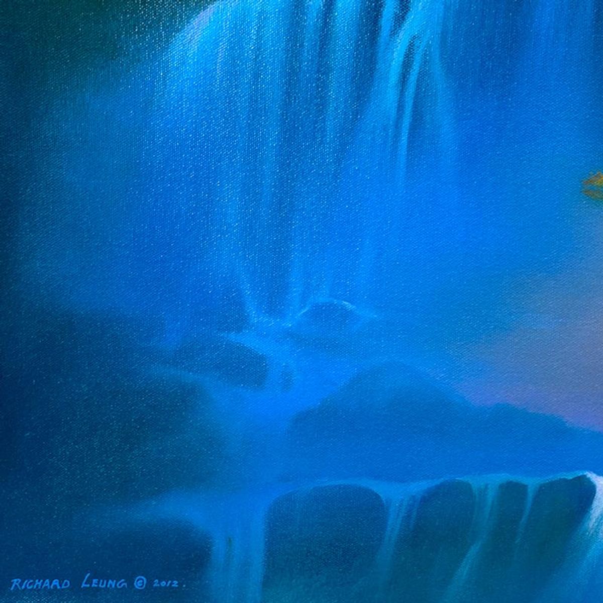Richard Leung, "Mystical Falls" Original Oil Painting on Canvas, Hand Signed with a Letter of Authenticity.