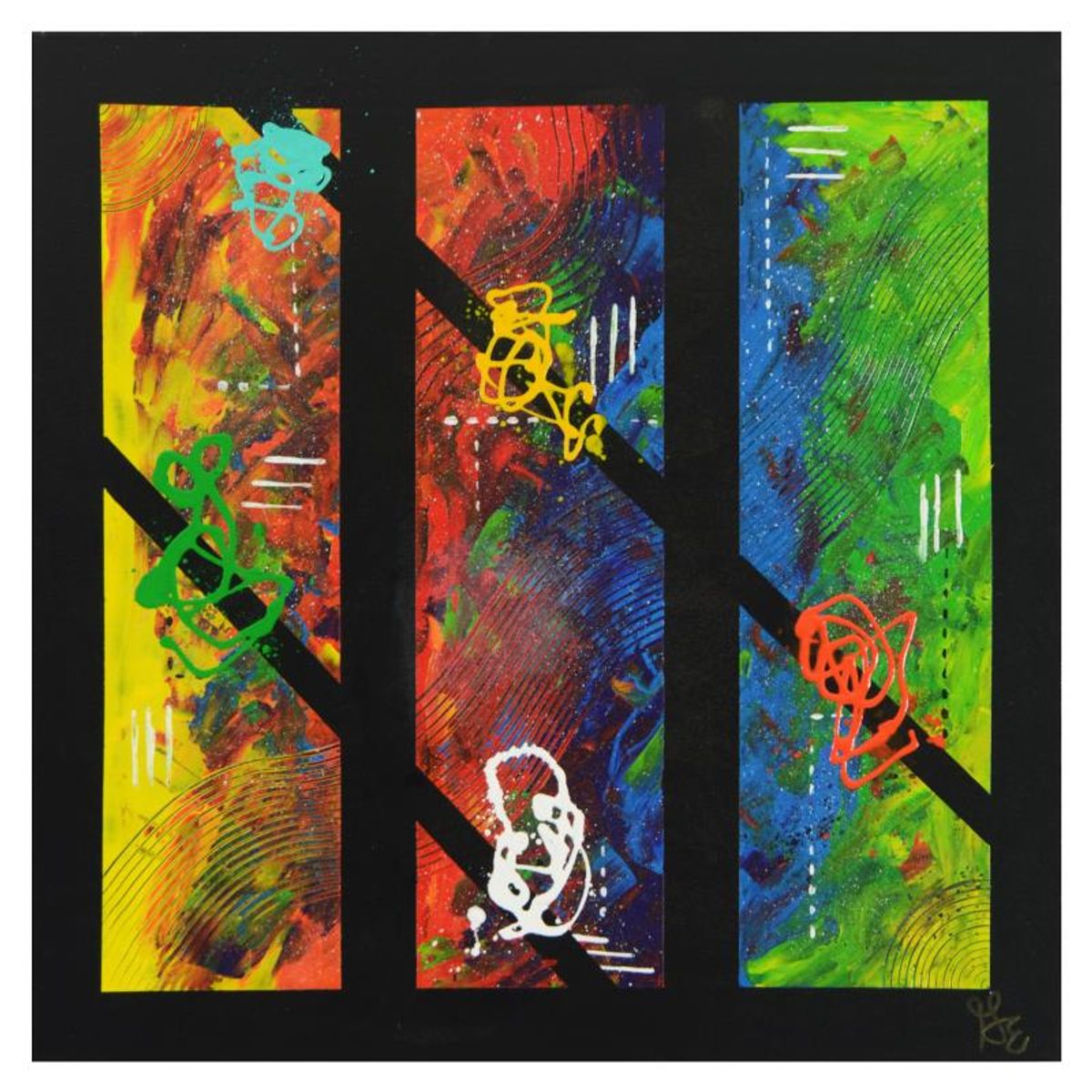 George Marlowe, "Triple Threat" Hand Signed Original Acrylic Painting on Canvas with Certificate of Authenticity.