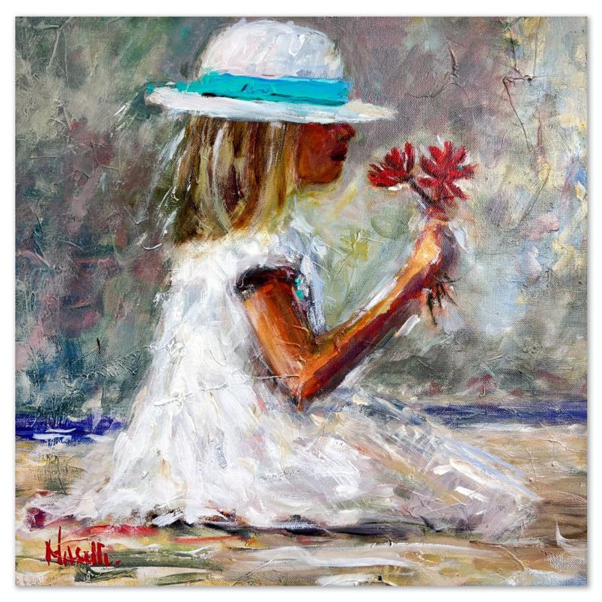 Michael Maselli, "Spring Flowers" Original Painting on Canvas, Hand Signed with Letter of Authenticity.