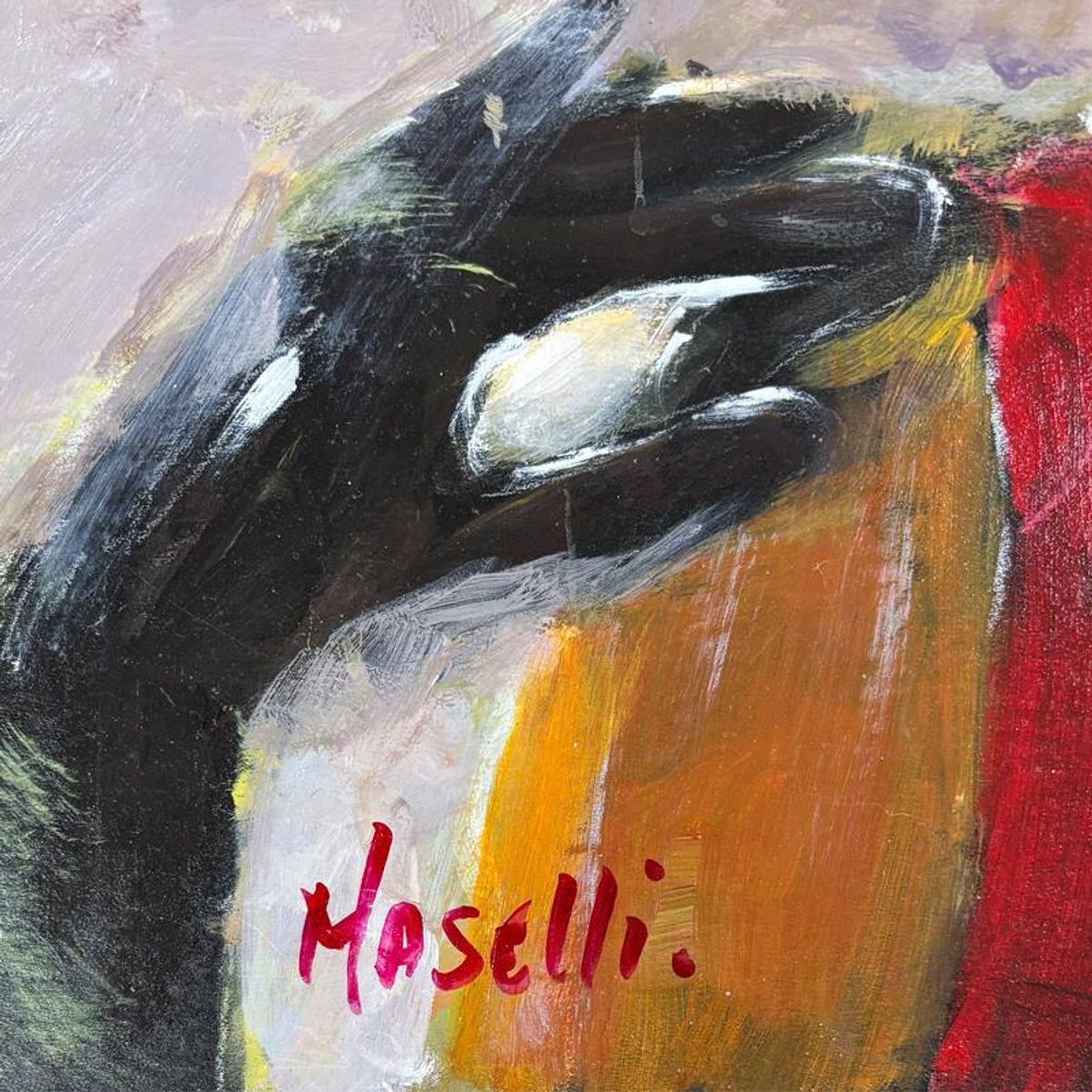 Michael Maselli, "Red Dress Tonight" Original Painting on Board, Hand Signed with Letter of Authenticity.