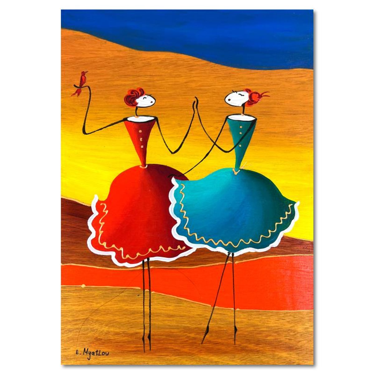Ester Myatlov, Hand Signed Original Painting on Wood Panel with Letter of Authenticity.