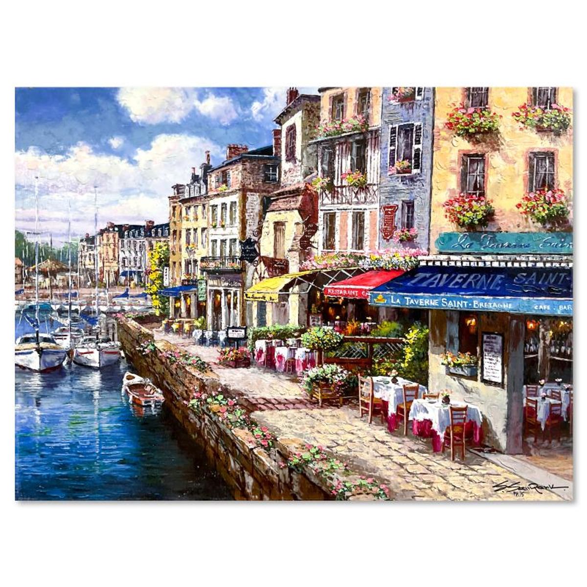 Sam Park, "Harbor at Honfleur" Hand Embellished Limited Edition Printer's Proof on Canvas, Numbered 1/5 and Hand Signed with Letter of Authenticity.