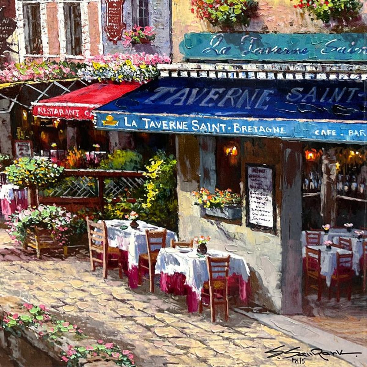 Sam Park, "Harbor at Honfleur" Hand Embellished Limited Edition Printer's Proof on Canvas, Numbered 1/5 and Hand Signed with Letter of Authenticity.