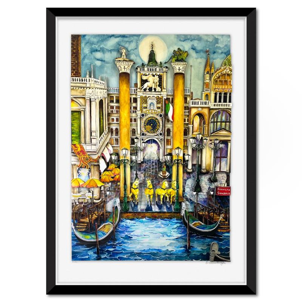 Linnea Pergola, "4 Horses of St. Marks, Venice" Framed 3D Limited Edition from an EA Edition, Hand Signed with Letter of Authenticity.