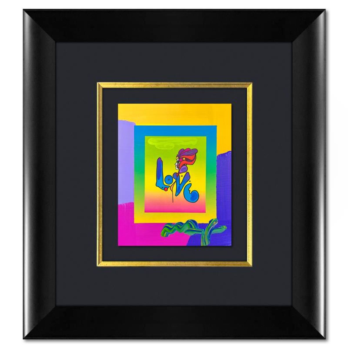 Peter Max, "Love" Framed One-of-a-Kind Acrylic Mixed Media, Hand Signed with Registration Number Certifying Authenticity.