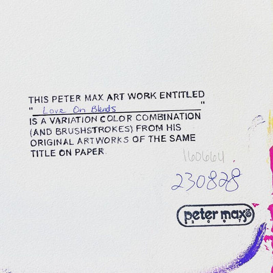 Peter Max, "Love" Framed One-of-a-Kind Acrylic Mixed Media, Hand Signed with Registration Number Certifying Authenticity.